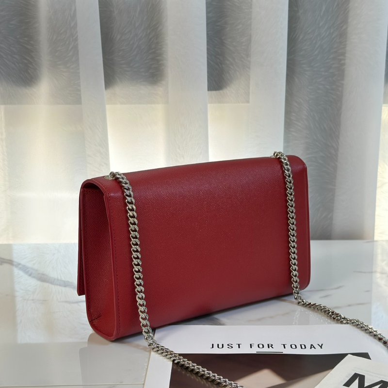 YSL Kate 流蘇鍊帶斜背包 - 紅銀-4