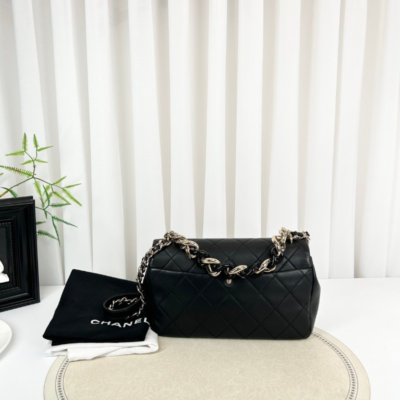 Chanel 黑色全皮CF 菱格紋 肩背包斜背包-1