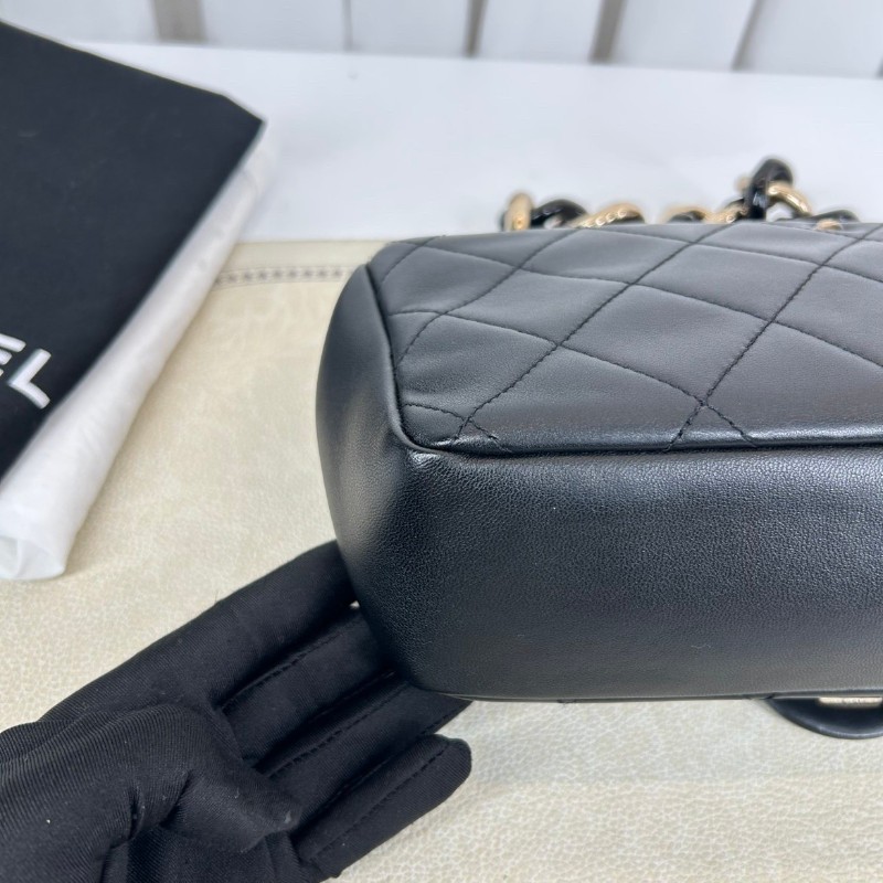 Chanel 黑色全皮CF 菱格紋 肩背包斜背包-8