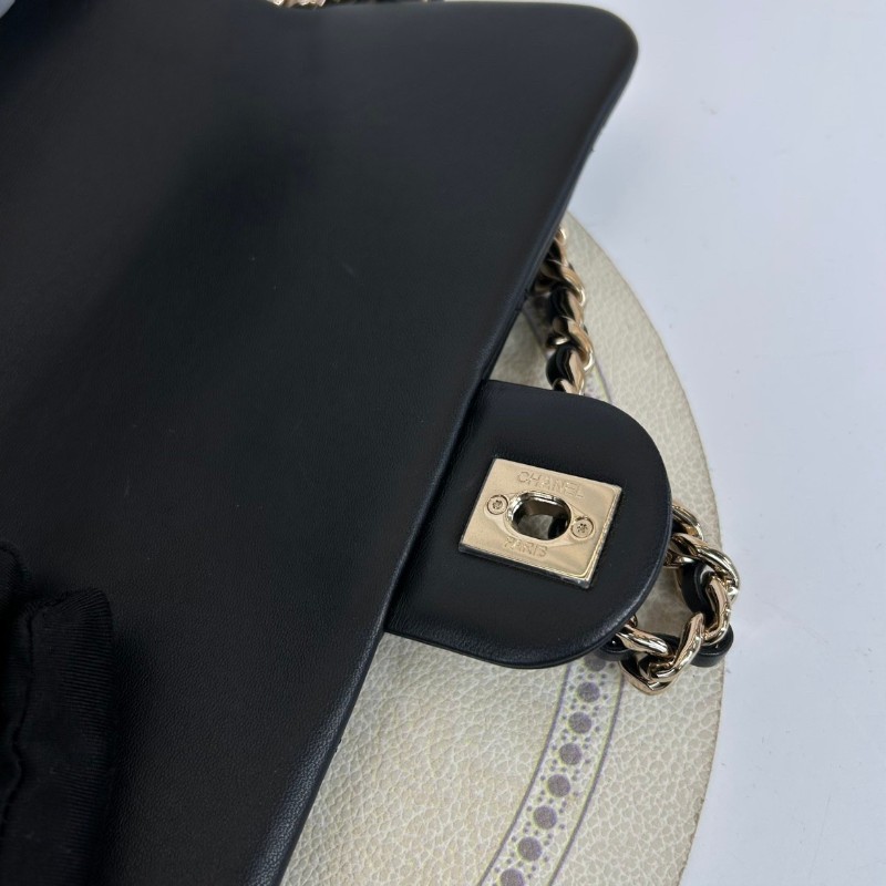 Chanel 黑色全皮CF 菱格紋 肩背包斜背包-9