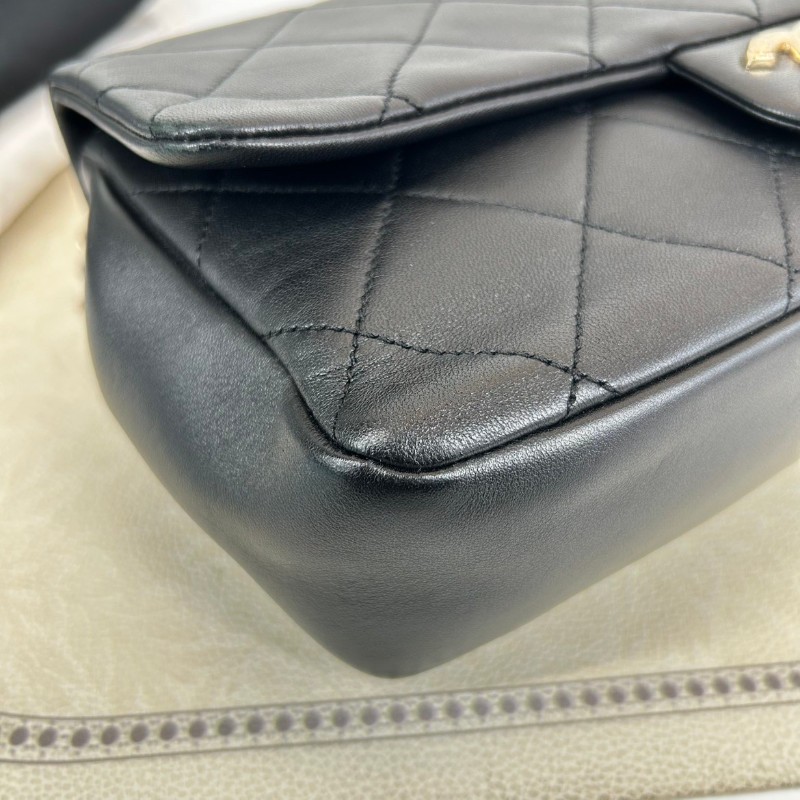 Chanel 黑色全皮CF 菱格紋 肩背包斜背包-14
