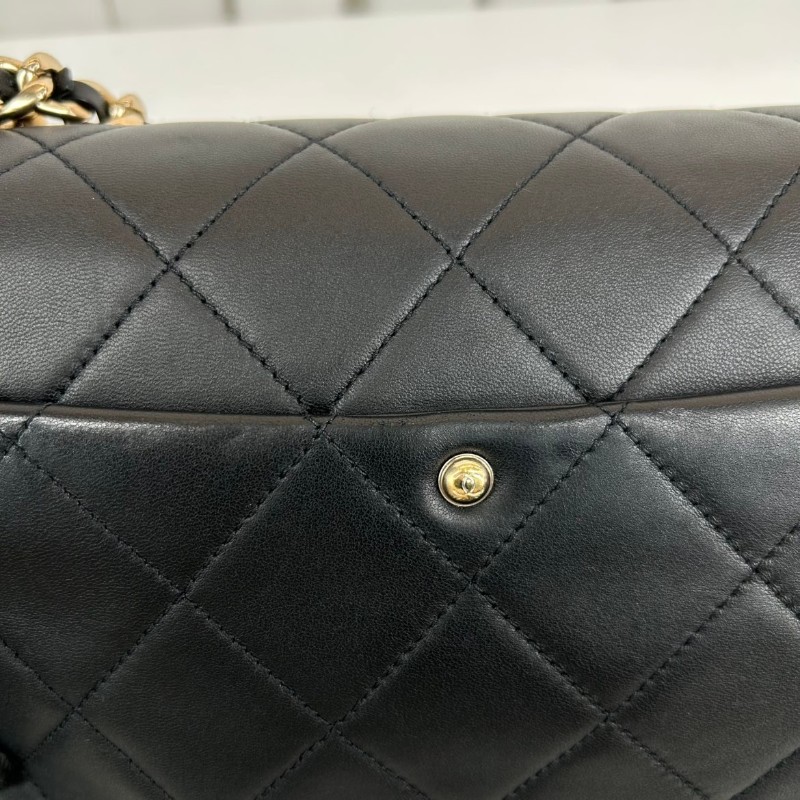 Chanel 黑色全皮CF 菱格紋 肩背包斜背包-16