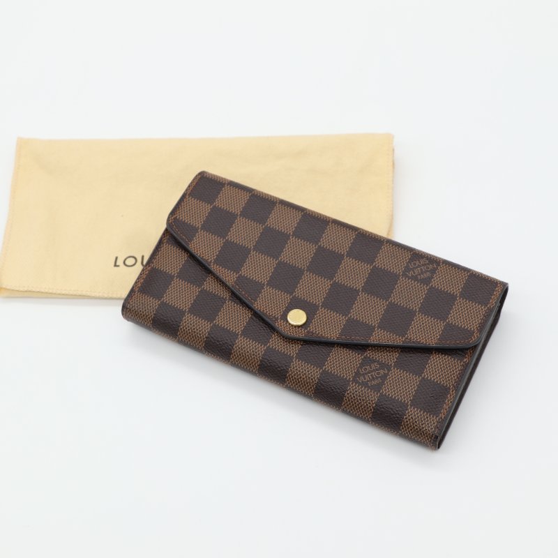 Louis Vuitton 路易威登 Sarah Damier Ebène 棕色 棋盤格 帆布 長夾-0