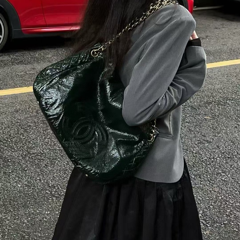 ✨Chanel 黑銀浮雕 荔枝牛皮翻蓋鏈條包 超級酷😎-1