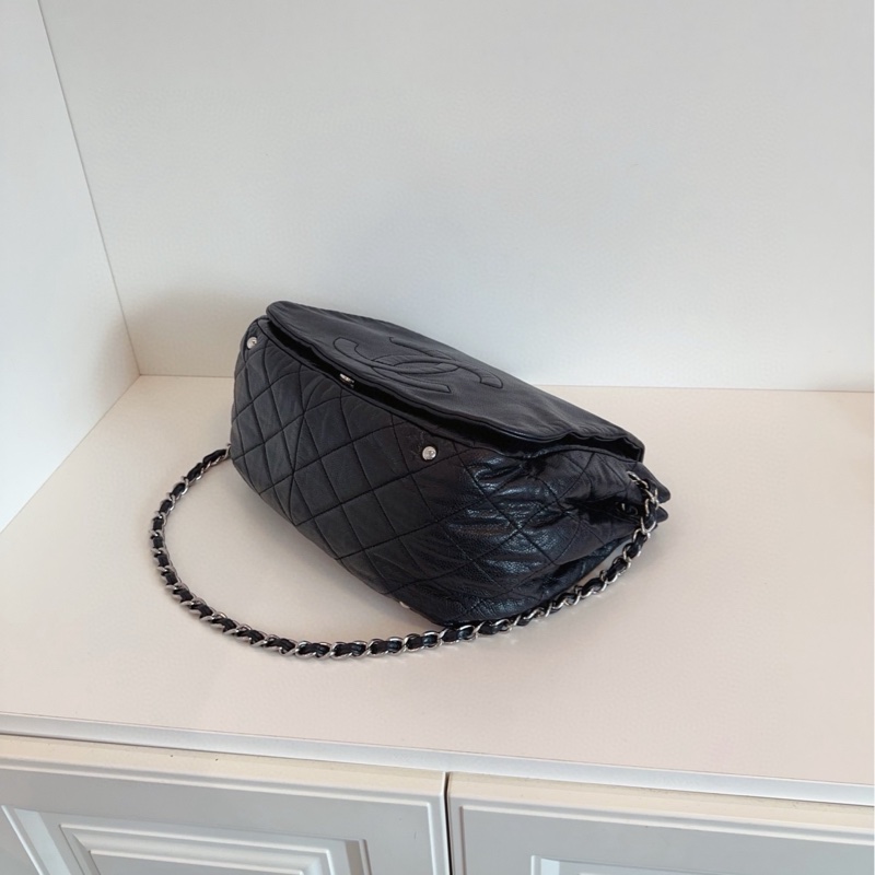 ✨Chanel 黑銀浮雕 荔枝牛皮翻蓋鏈條包 超級酷😎-7