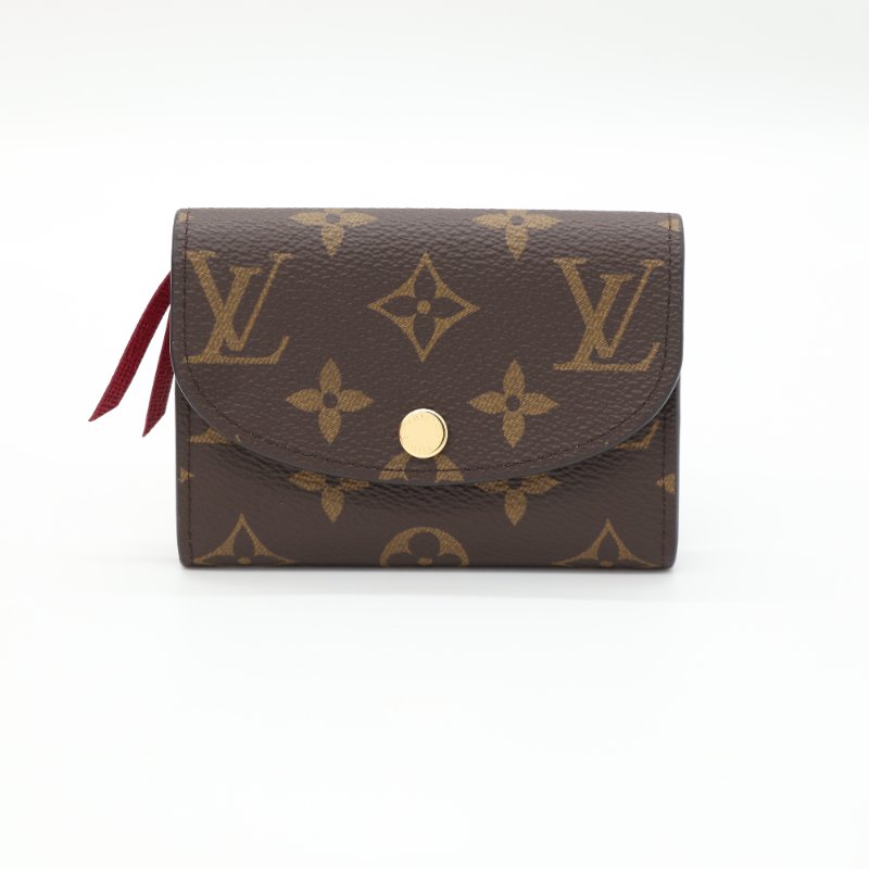 Louis Vuitton 路易威登 Rosalie 棕色 帆布 金釦 零錢包 短夾-1