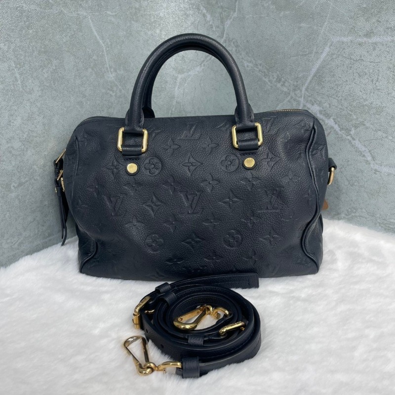 LV 全皮壓紋 深藍偏黑 speedy25枕頭包-0