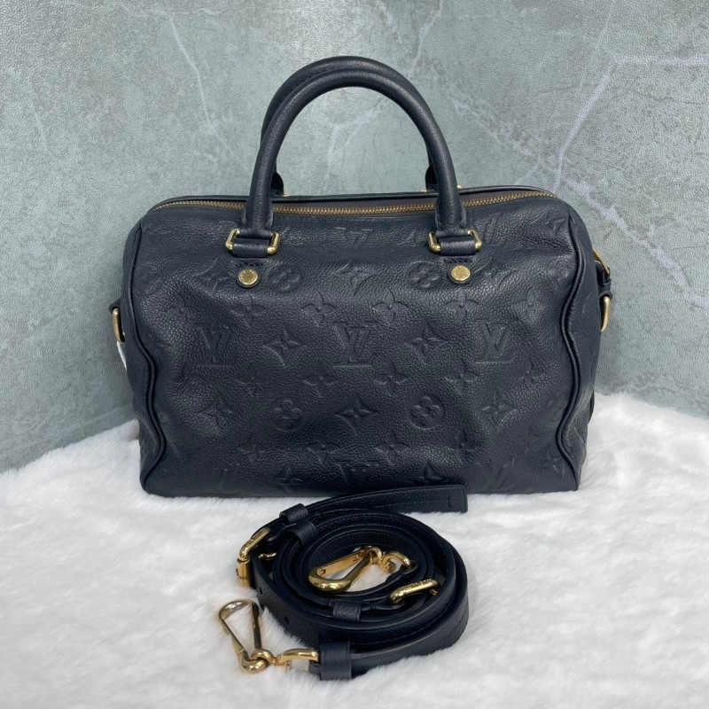 LV 全皮壓紋 深藍偏黑 speedy25枕頭包-1