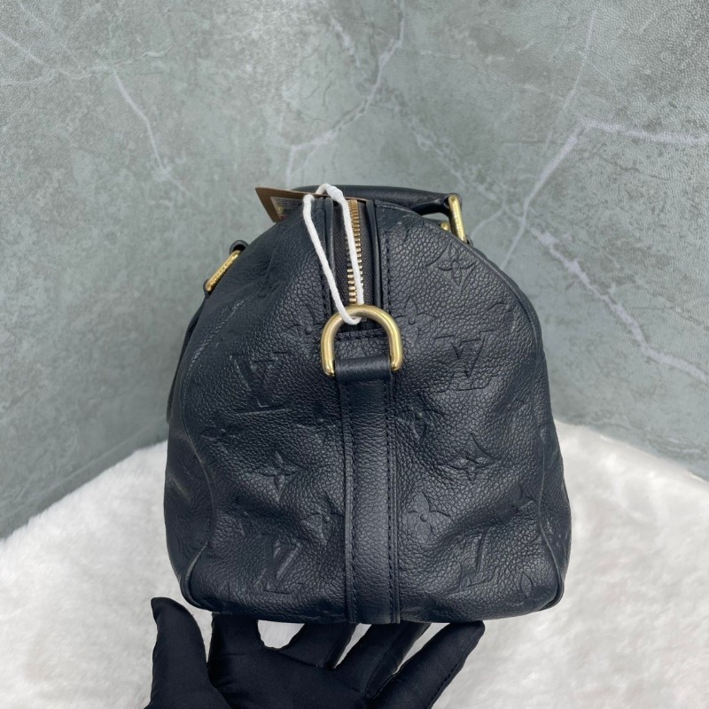 LV 全皮壓紋 深藍偏黑 speedy25枕頭包-5
