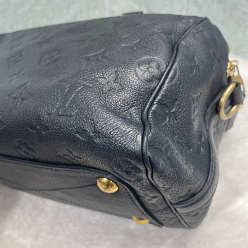 LV 全皮壓紋 深藍偏黑 speedy25枕頭包-14