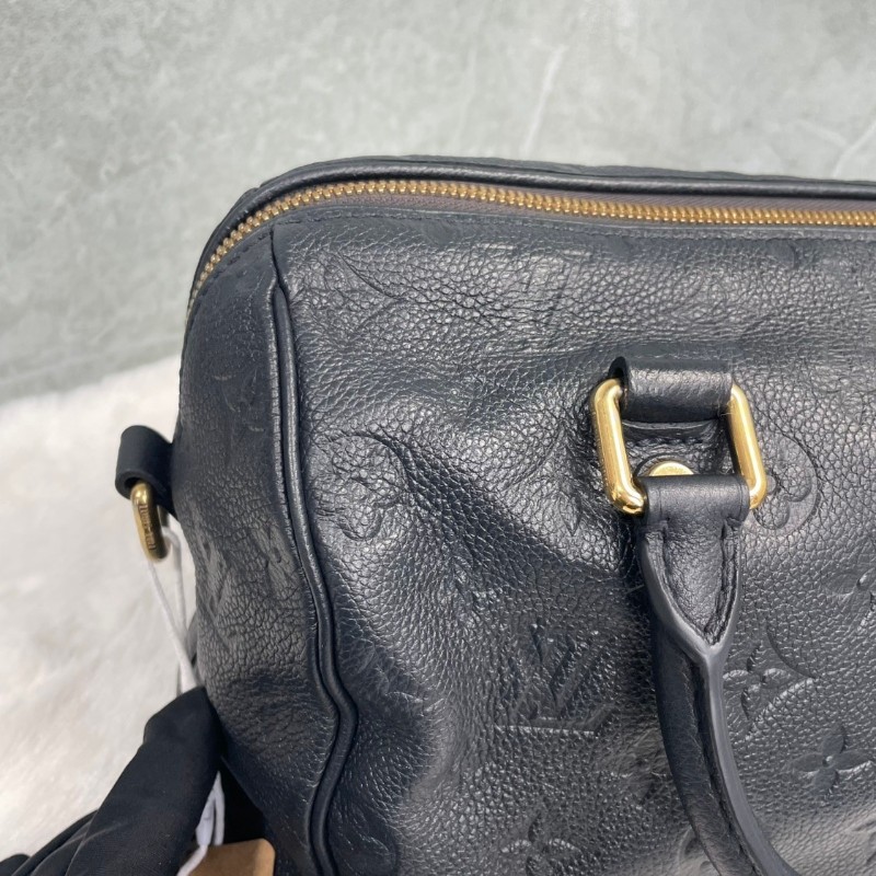 LV 全皮壓紋 深藍偏黑 speedy25枕頭包-19