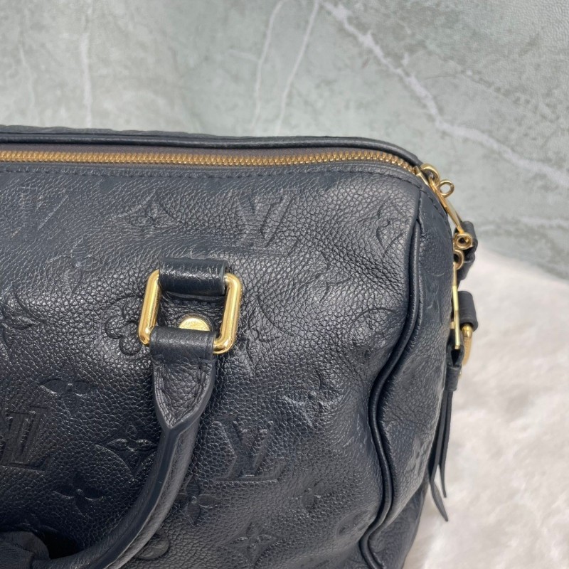 LV 全皮壓紋 深藍偏黑 speedy25枕頭包-20