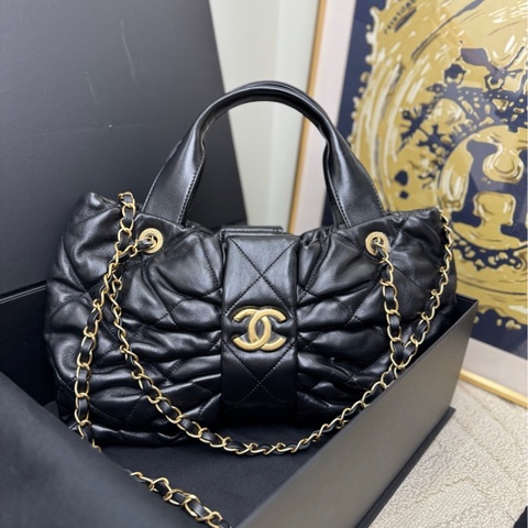 【全❤️全套】Chanel 25k秀款蝴蝶結中號黑金羊全皮款 手提包 單肩包