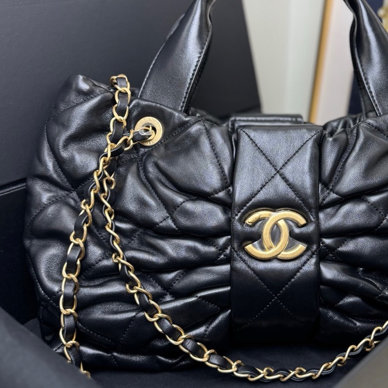 【全❤️全套】Chanel 25k秀款蝴蝶結中號黑金羊全皮款 手提包 單肩包-3