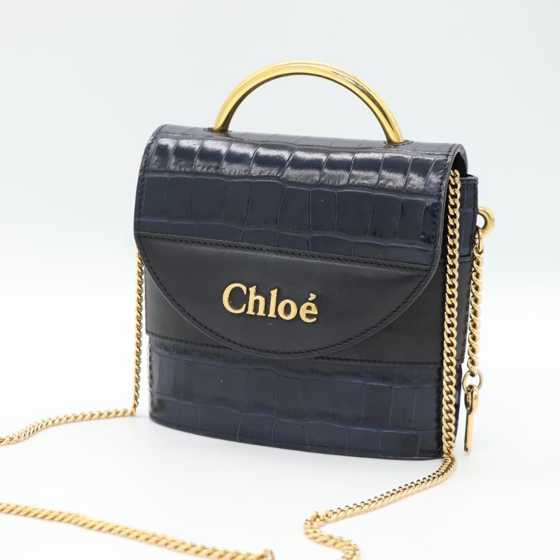Chloé 蔻依 Aby Lock 海軍藍 黑色 鱷魚壓紋牛皮 小型手提包 肩背包-0