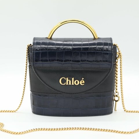 Chloé 蔻依 Aby Lock 海軍藍 黑色 鱷魚壓紋牛皮 小型手提包 肩背包