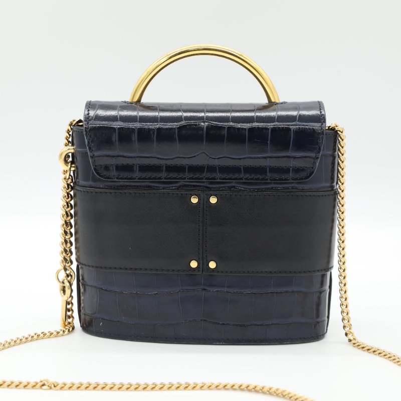 Chloé 蔻依 Aby Lock 海軍藍 黑色 鱷魚壓紋牛皮 小型手提包 肩背包-4