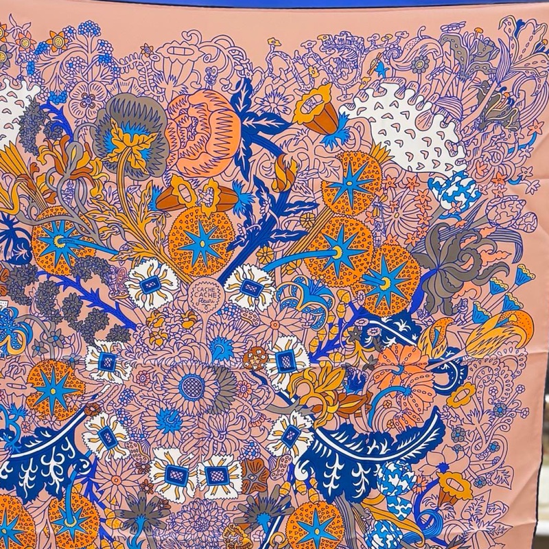 【全❤️全套】Hermes 絲巾圍巾披肩 印度之花 花間圖案-4