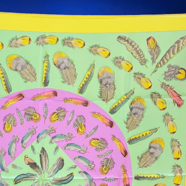 【全❤️全套】Hermes  絲巾圍巾披肩 淡色系羽毛圖案-4