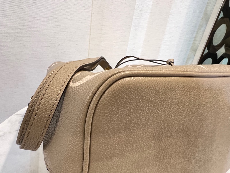 LV 斑鳩灰拼奶油白Logo牛皮金釦Neo Noe MM手提肩斜背水桶包-3