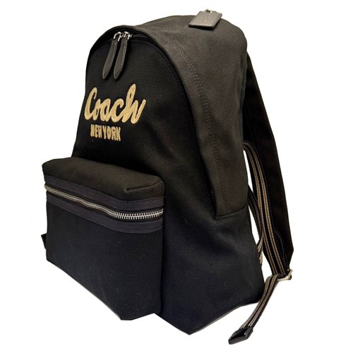 COACH 蔻馳專櫃款繡線字母LOGO帆布中性款後背包(黑)-1