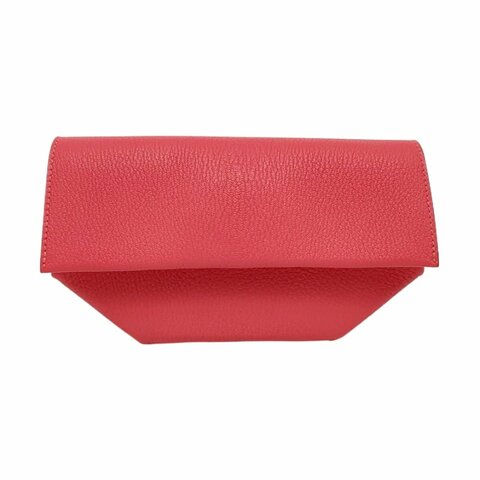 HERMES Opli 驚艷粉Chevre Mysore山羊皮手拿包銀色五金A刻 9.8新