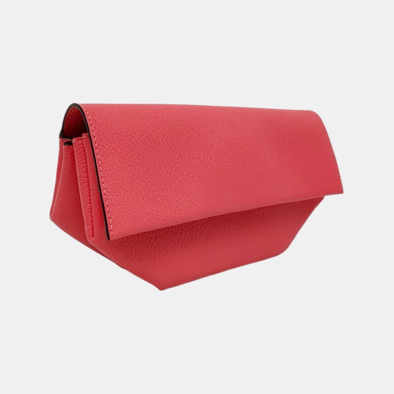 HERMES Opli 驚艷粉Chevre Mysore山羊皮手拿包銀色五金A刻 9.8新-3