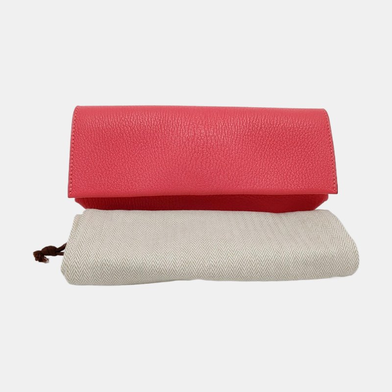 HERMES Opli 驚艷粉Chevre Mysore山羊皮手拿包銀色五金A刻 9.8新-7