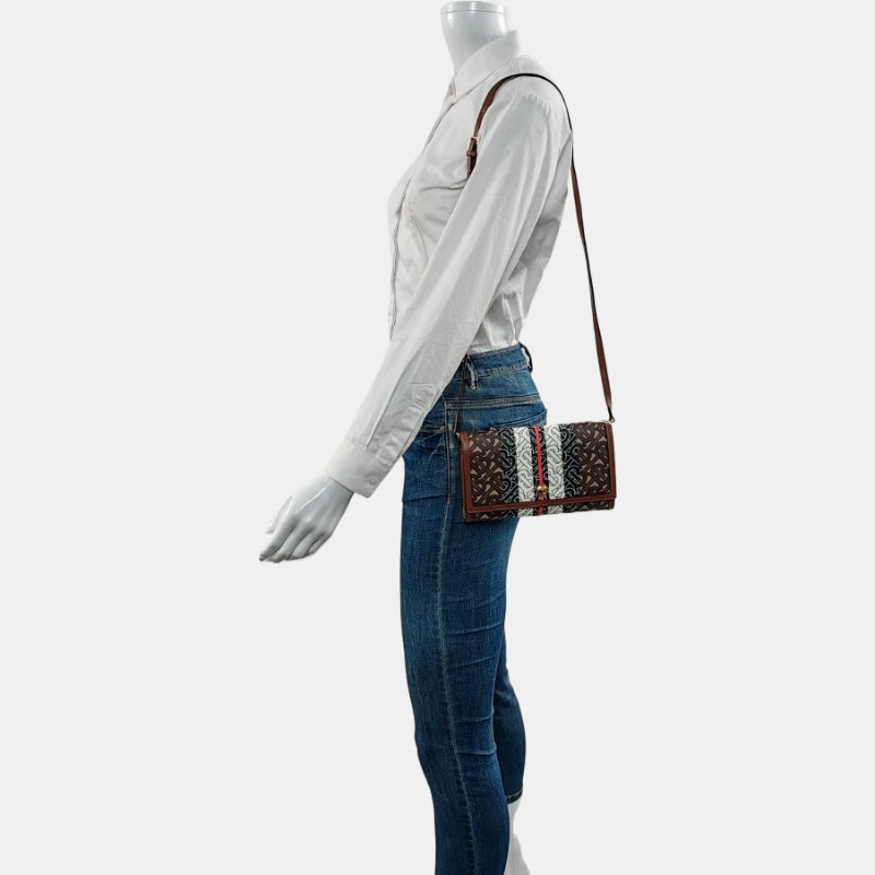 BURBERRY 拼色塗層帆布TB單肩包斜挎包 金色五金 可拆卸肩帶-1