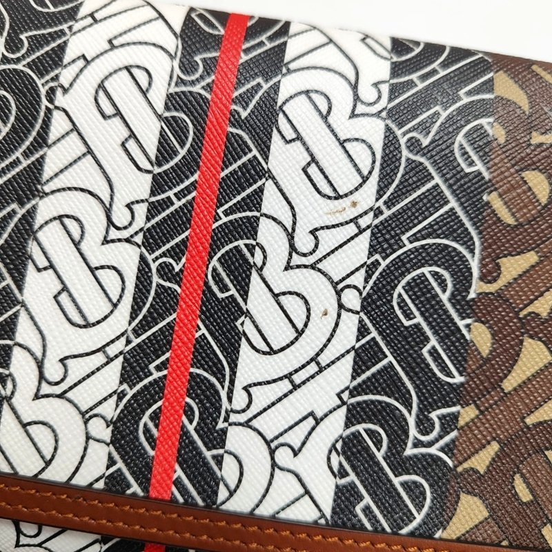 BURBERRY 拼色塗層帆布TB單肩包斜挎包 金色五金 可拆卸肩帶-9