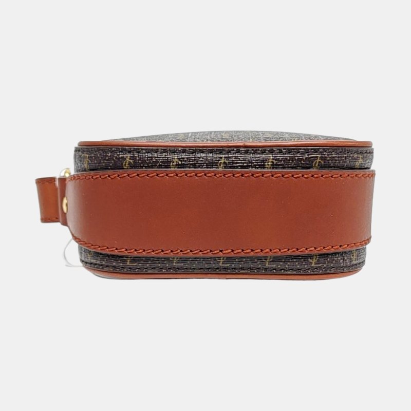 YSL 相機包棕色塗層帆布印花單肩包斜挎包 金色五金 9.8新-5