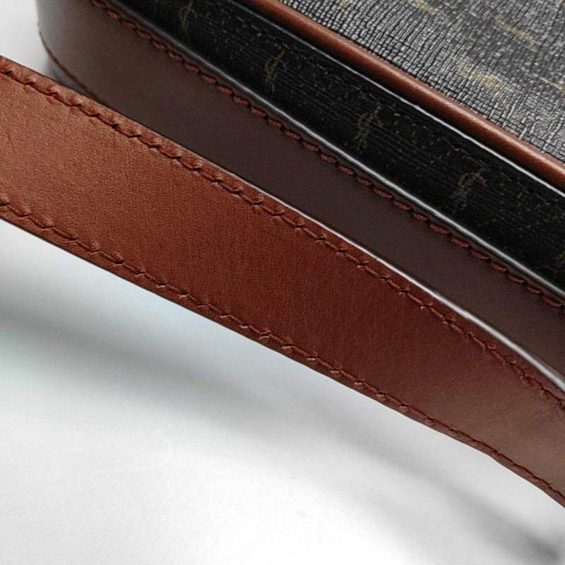 YSL 相機包棕色塗層帆布印花單肩包斜挎包 金色五金 9.8新-8