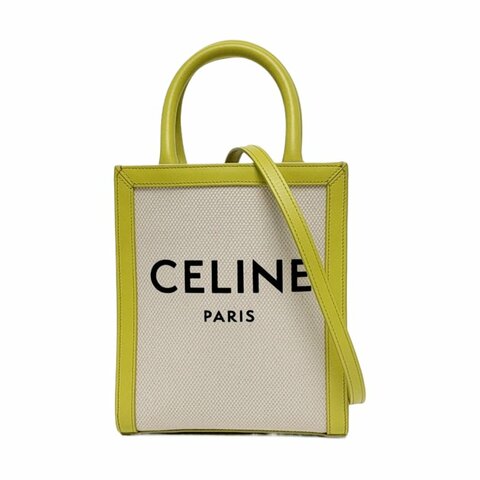 CELINE CABAS CELINE迷你米色帆布單肩包斜挎包手提包金色五金可拆卸肩帶