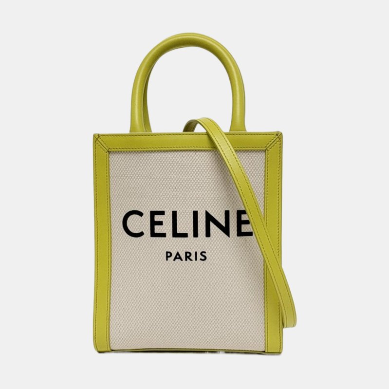 CELINE CABAS CELINE迷你米色帆布單肩包斜挎包手提包金色五金可拆卸肩帶-7