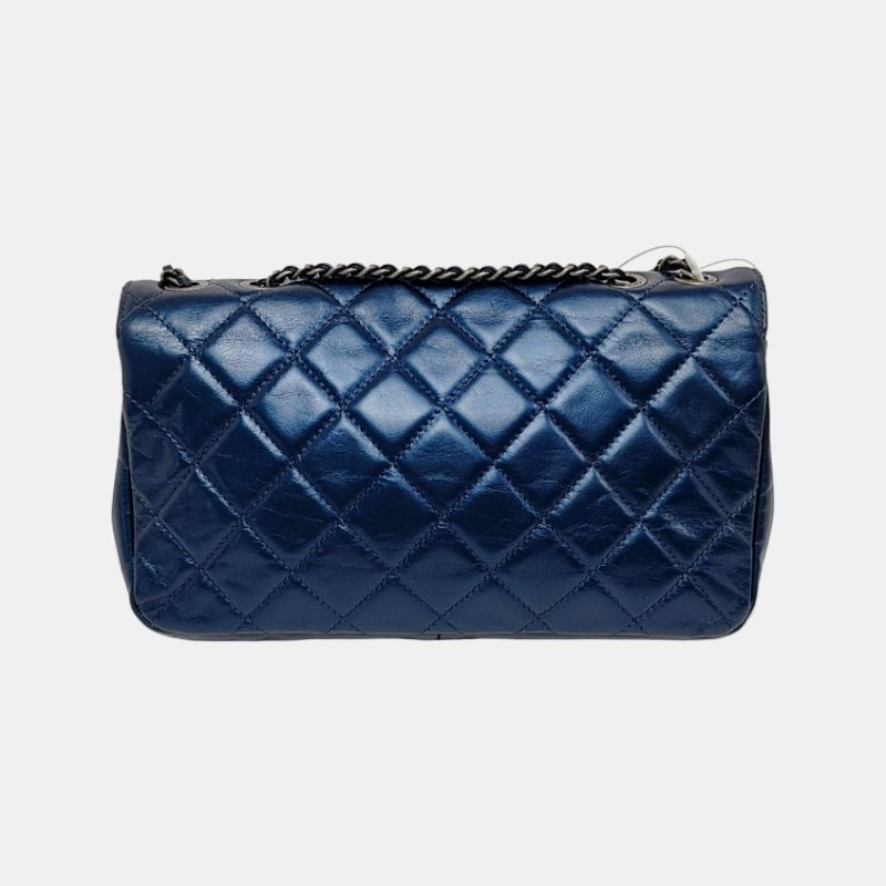 CHANEL CLASSIC FLAP中號深藍色牛皮菱格紋絎縫單肩包 釕色五金 22開-3