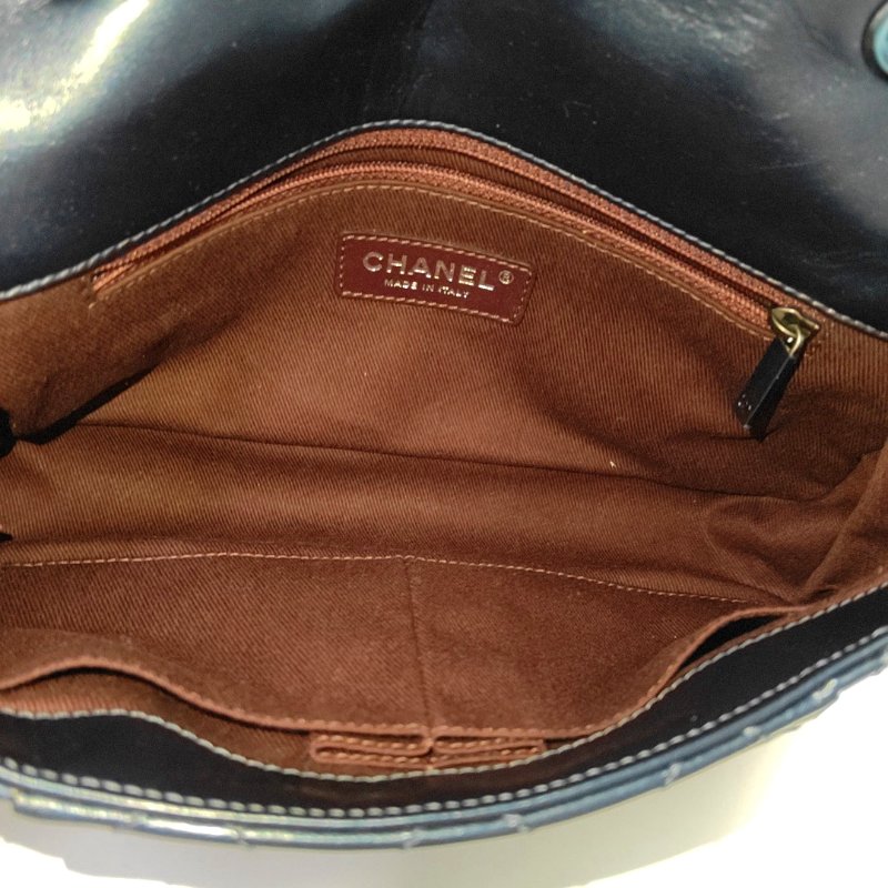 CHANEL CLASSIC FLAP中號深藍色牛皮菱格紋絎縫單肩包 釕色五金 22開-5