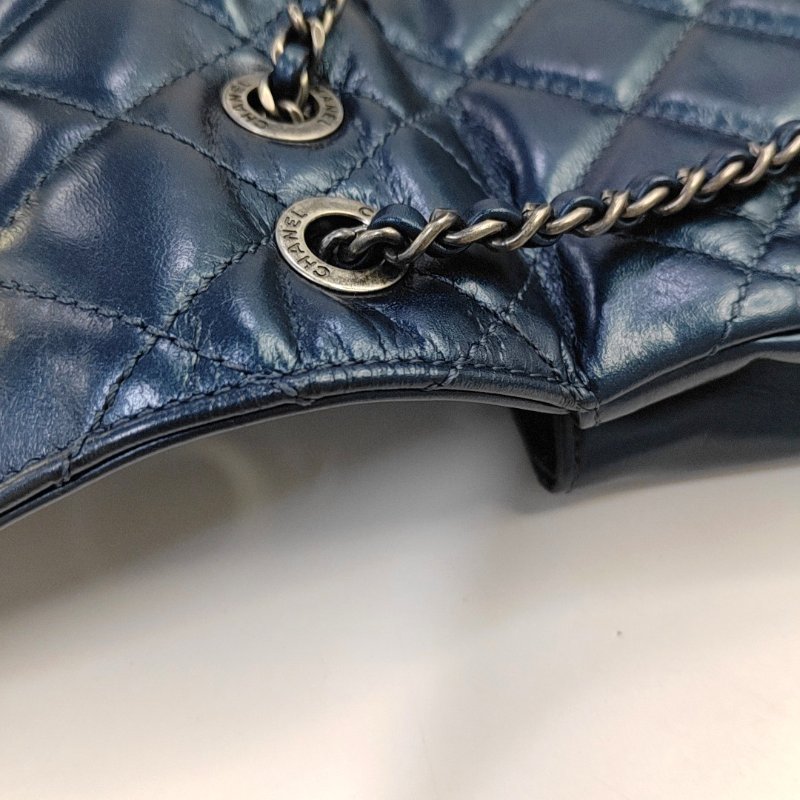 CHANEL CLASSIC FLAP中號深藍色牛皮菱格紋絎縫單肩包 釕色五金 22開-10