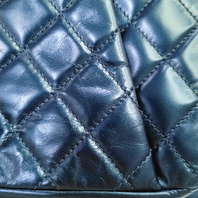 CHANEL CLASSIC FLAP中號深藍色牛皮菱格紋絎縫單肩包 釕色五金 22開-11