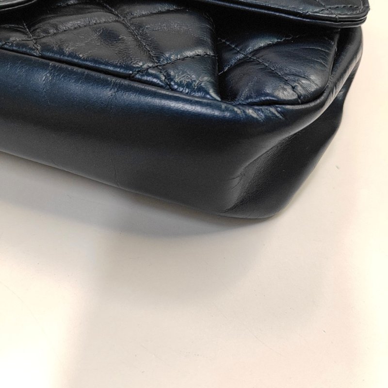 CHANEL CLASSIC FLAP中號深藍色牛皮菱格紋絎縫單肩包 釕色五金 22開-13