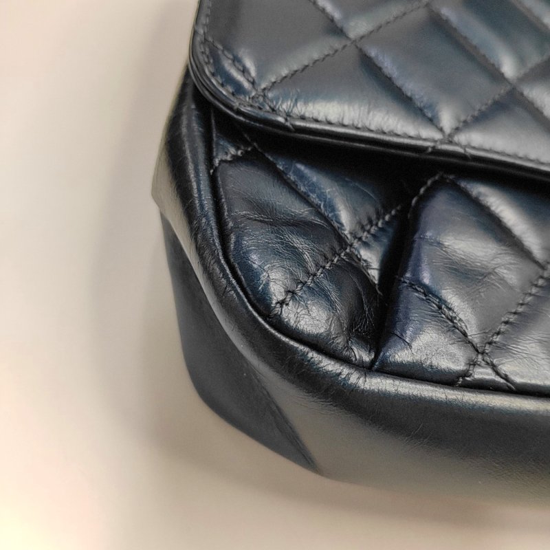 CHANEL CLASSIC FLAP中號深藍色牛皮菱格紋絎縫單肩包 釕色五金 22開-14