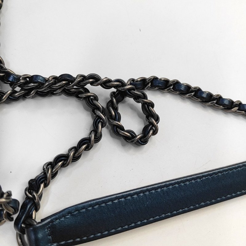 CHANEL CLASSIC FLAP中號深藍色牛皮菱格紋絎縫單肩包 釕色五金 22開-17