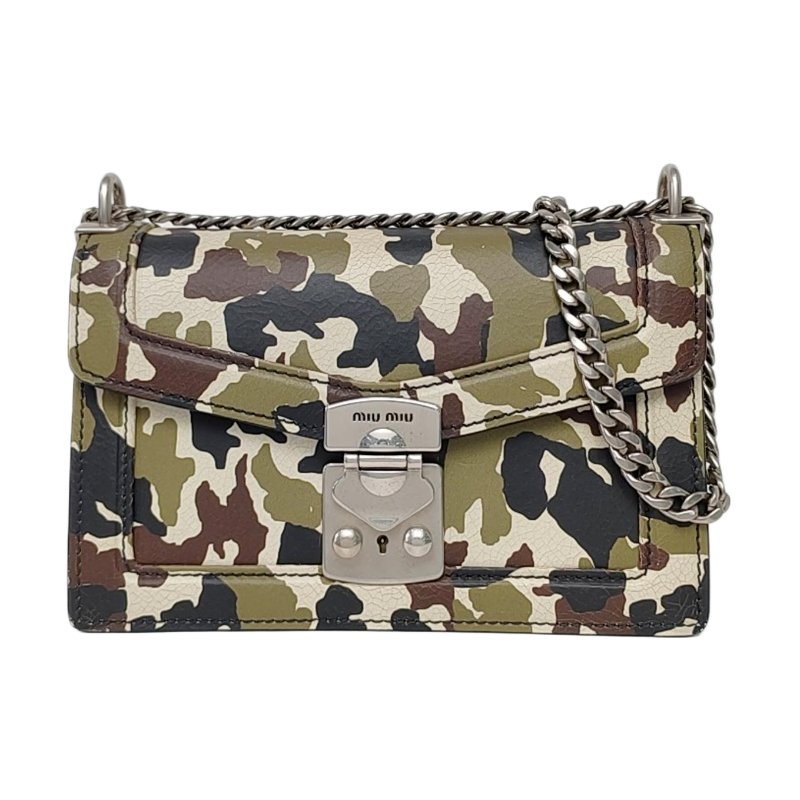 Miu Miu多色牛皮印花斜挎包單肩包銀色五金-0