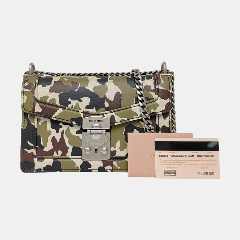 Miu Miu多色牛皮印花斜挎包單肩包銀色五金-7