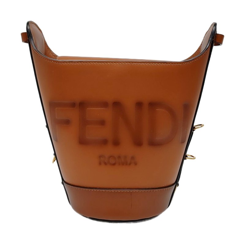 FENDI 水桶包棕色牛皮單肩包斜挎包 金色五金 可拆卸肩帶-0