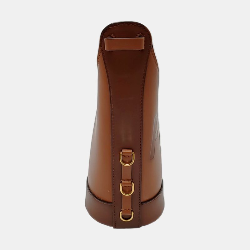 FENDI 水桶包棕色牛皮單肩包斜挎包 金色五金 可拆卸肩帶-3