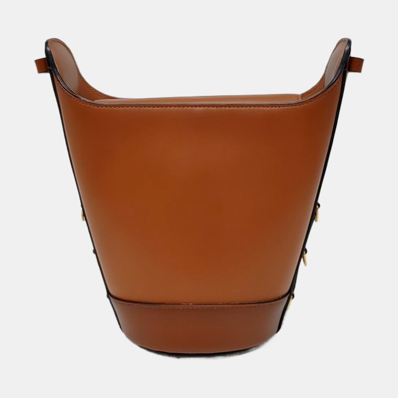 FENDI 水桶包棕色牛皮單肩包斜挎包 金色五金 可拆卸肩帶-4