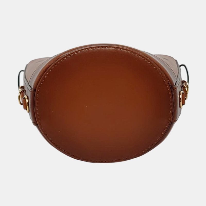 FENDI 水桶包棕色牛皮單肩包斜挎包 金色五金 可拆卸肩帶-5