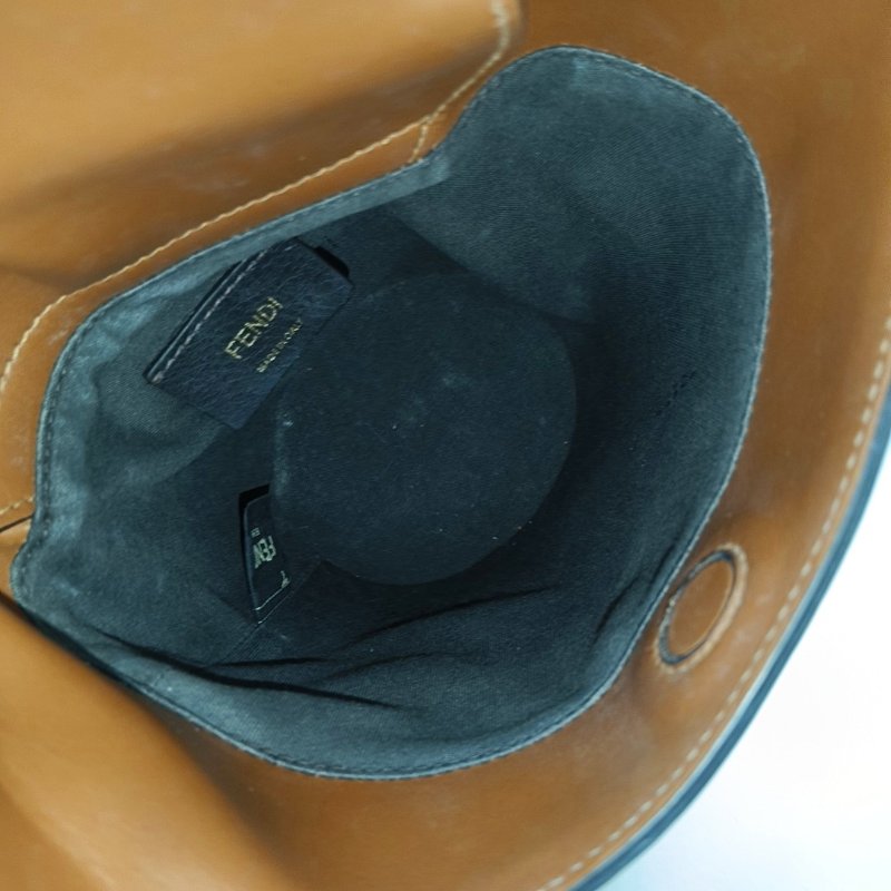 FENDI 水桶包棕色牛皮單肩包斜挎包 金色五金 可拆卸肩帶-6
