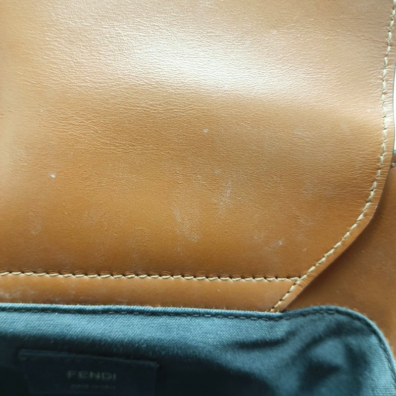 FENDI 水桶包棕色牛皮單肩包斜挎包 金色五金 可拆卸肩帶-8