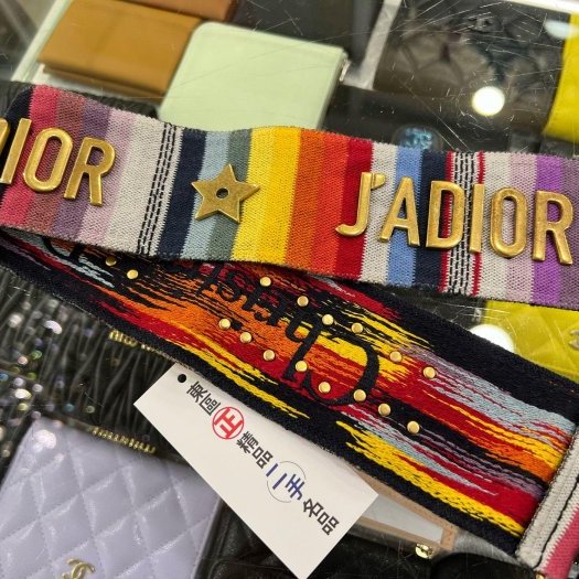 東區正精品㊣CHRISTIAN DIOR 彩色丹寧金色星星字母logo 字母雙面刺繡寬版肩背帶 RA1848-1